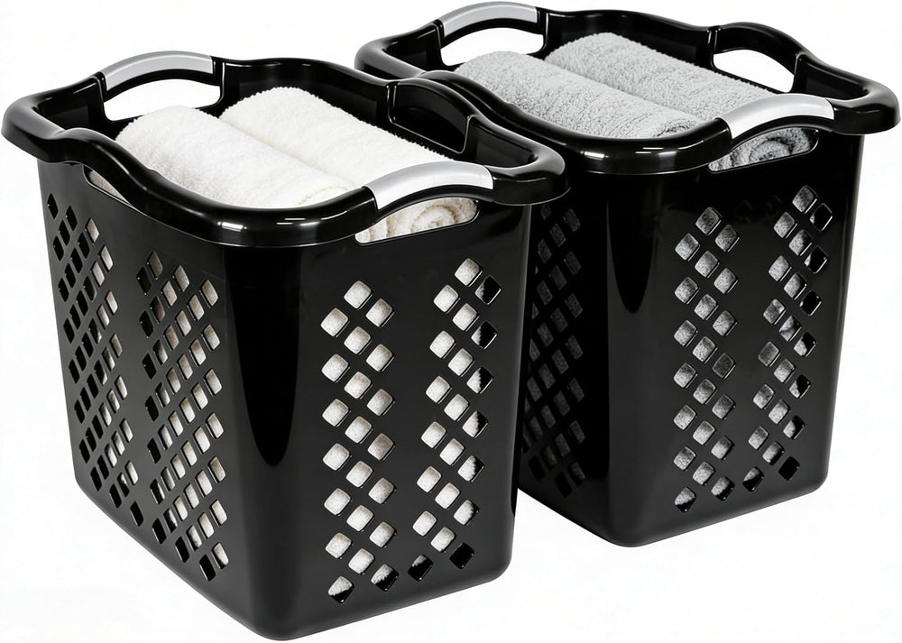 2-Pack 2 Bushel Plastic Laundry Basket, Black