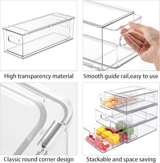 MineSign 9 Pack Stackable Refrigerator Organizer Bins Pull-Out Drawers - Image 5