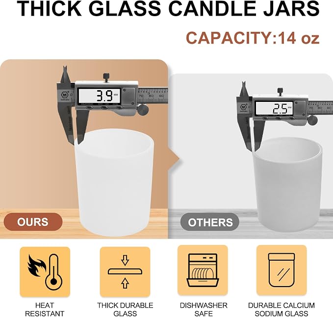 SHOWIN 14 OZ Thick Candle Jars for Making Candles 12 Pcs, 3 Wick Empty Jars - Image 2