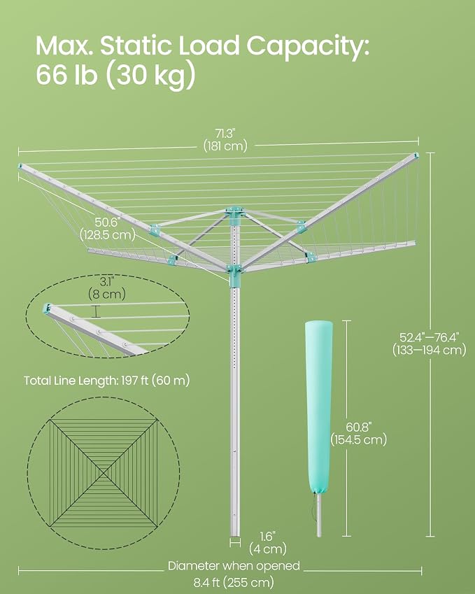 SONGMICS Umbrella Drying Rack, Retractable Outdoor Drying Rack, Height - Image 7