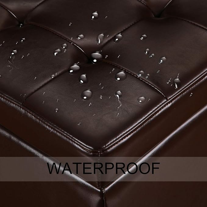 Adeco Bonded Leather Square Tufted Footstool - Image 6