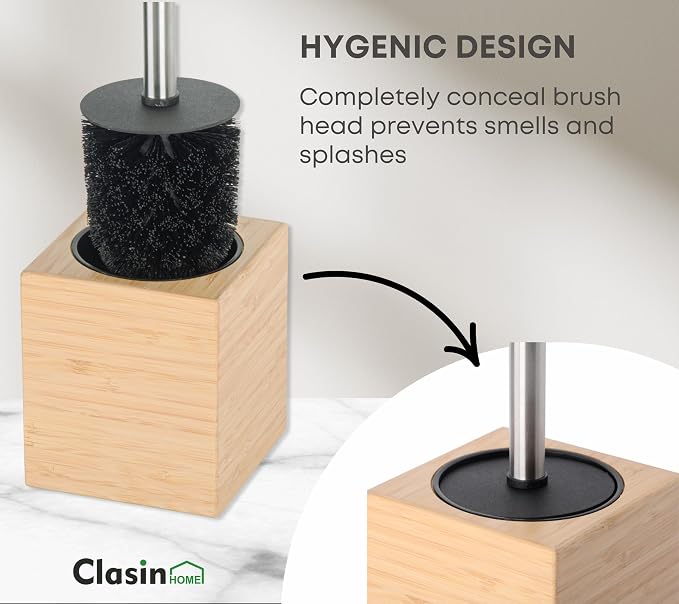 Toilet Bowl Brush Holder with Bamboo and Stainless Steel - Image 5
