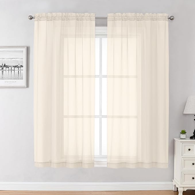 Chyhomenyc Cream Sheer Curtains 63 Inches Long 2 Panels Set- Light Filtering by Chyhomenyc