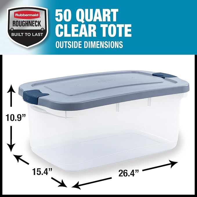 Rubbermaid Roughneck Clear 50 Qt/12 Gal Storage Containers, Visible Base - Image 2