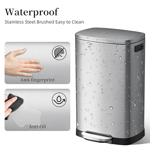 13 Gallon Trash Can with Lid, 50L Fingerprint Proof Stainless Steel Kitchen - Image 3