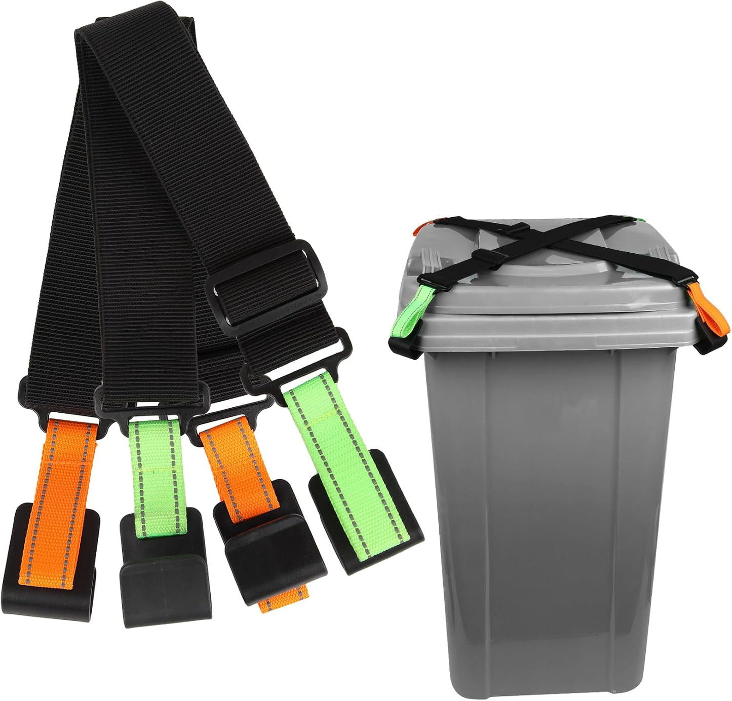 Trash Can Locks for Animals, 2 Pack Adjustable Garbage Can Locks with Reflective Strips, Trash Bin Locks for Animals, Raccoon and Animal Proof, Prevent Odor from Spreading, Fits Multiple Sizes Cans