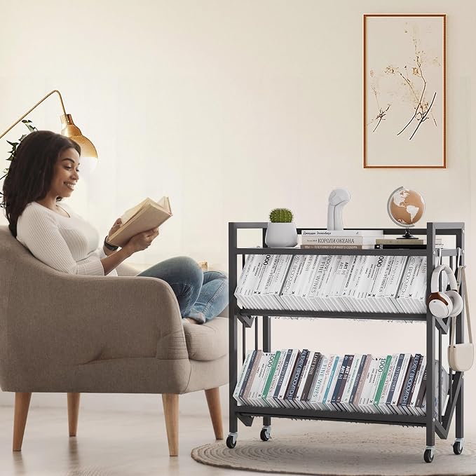 Book Carts 3 Tier 35.4x32x9.84 in Rolling Book Cart Large Capacity Bookshelf - Image 8