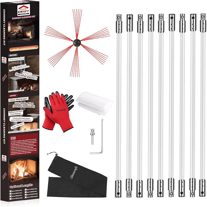 30 Feet Chimney Sweep Kit, Chimney Cleaning Kit by cleancraft