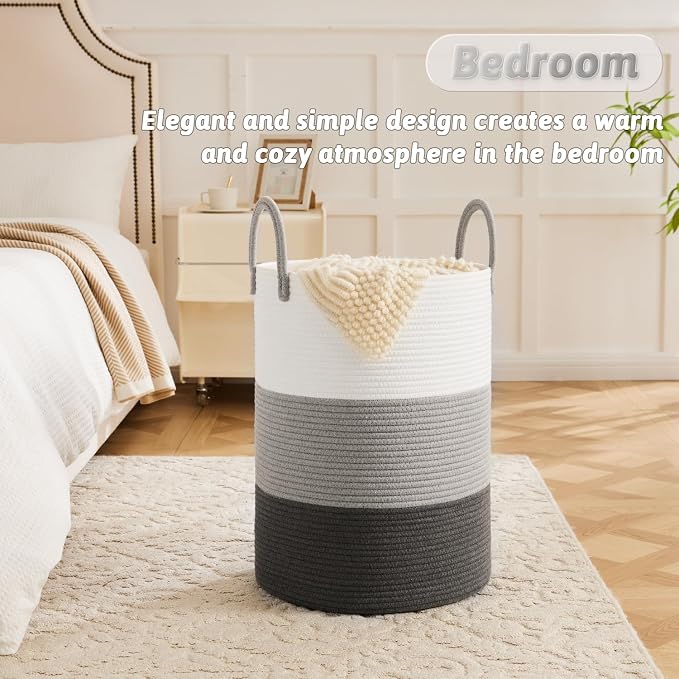 Laundry Basket, Woven Cotton Rope Laundry Hamper, 80L - Image 4