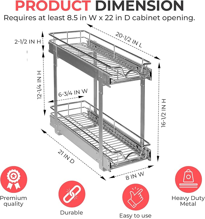 HOLDN’ STORAGE Two Tier Pull Out Cabinet Organizer, Individual Sliding Drawers - Image 3