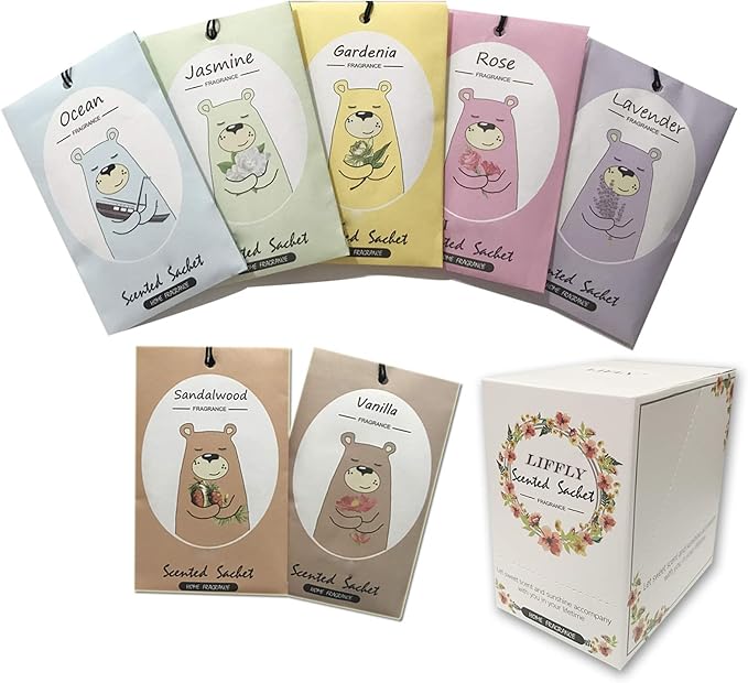 14 Packs Scented Sachets for Drawers and Closets Lavender, Sandalwood, Gardenia by LIFFLY