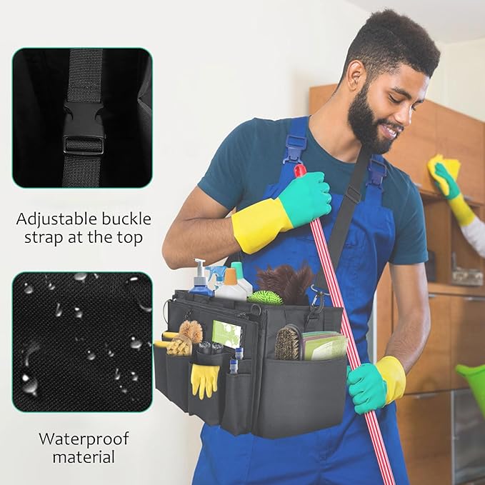 Qivine Cleaning Caddy with Handle, Cleaning Supply Caddy Foldable Tool Bag - Image 6