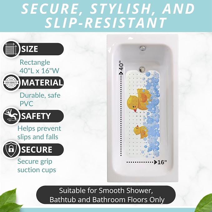 ENKOSI Kids Bath Mat 40x16 – Non-Slip Tub Bathmat Duck Print - Image 3