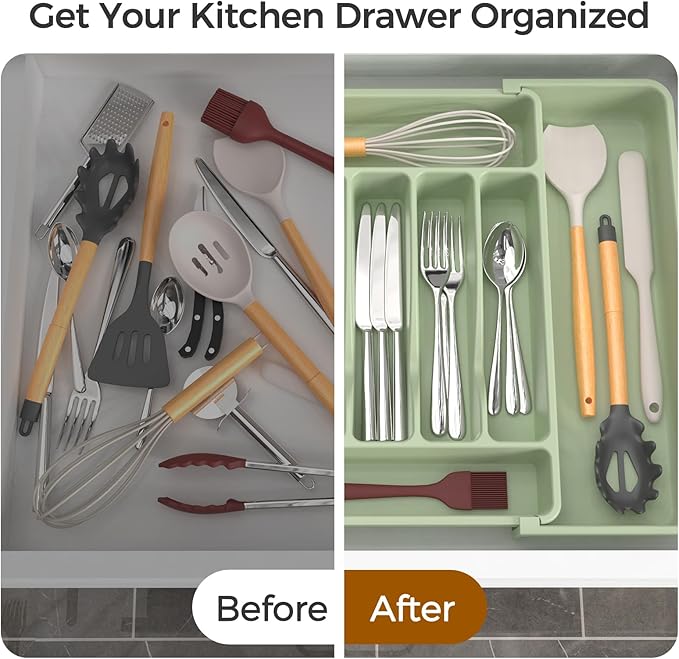 Extra Large Expandable Silverware Organizer, BPA-Free Food-Safe Cutlery - Image 6