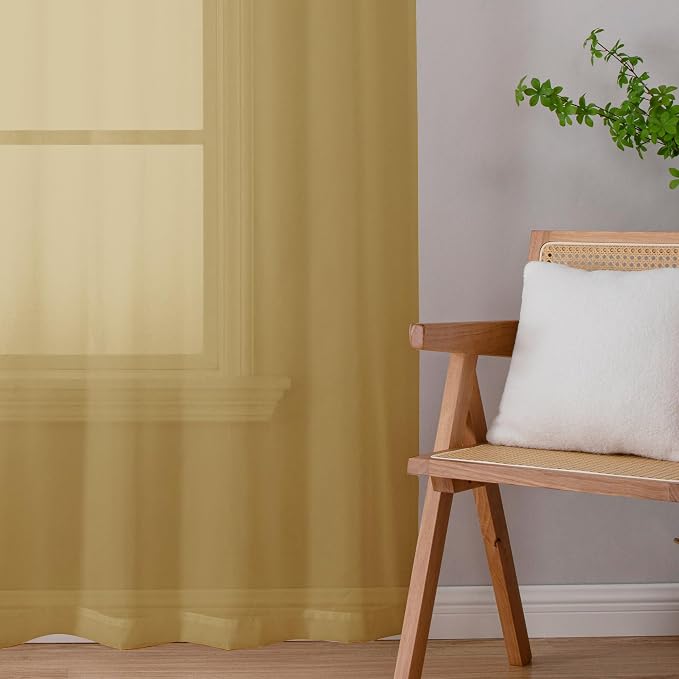 Chyhomenyc Gold Sheer Curtains 78 Inches Long 2 Panels Set - Image 4