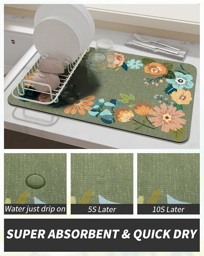 AMOAMI Coffee Mat Hide Stain Rubber Backed Absorbent Dish Drying Mat - Image 2