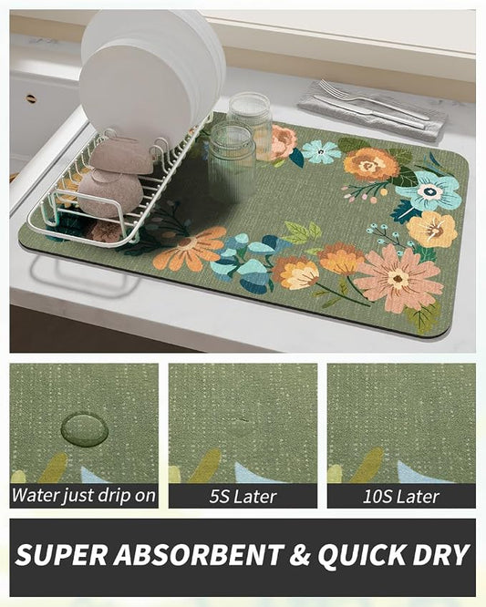 AMOAMI Coffee Mat Hide Stain Rubber Backed Absorbent Dish Drying Mat - Image 2