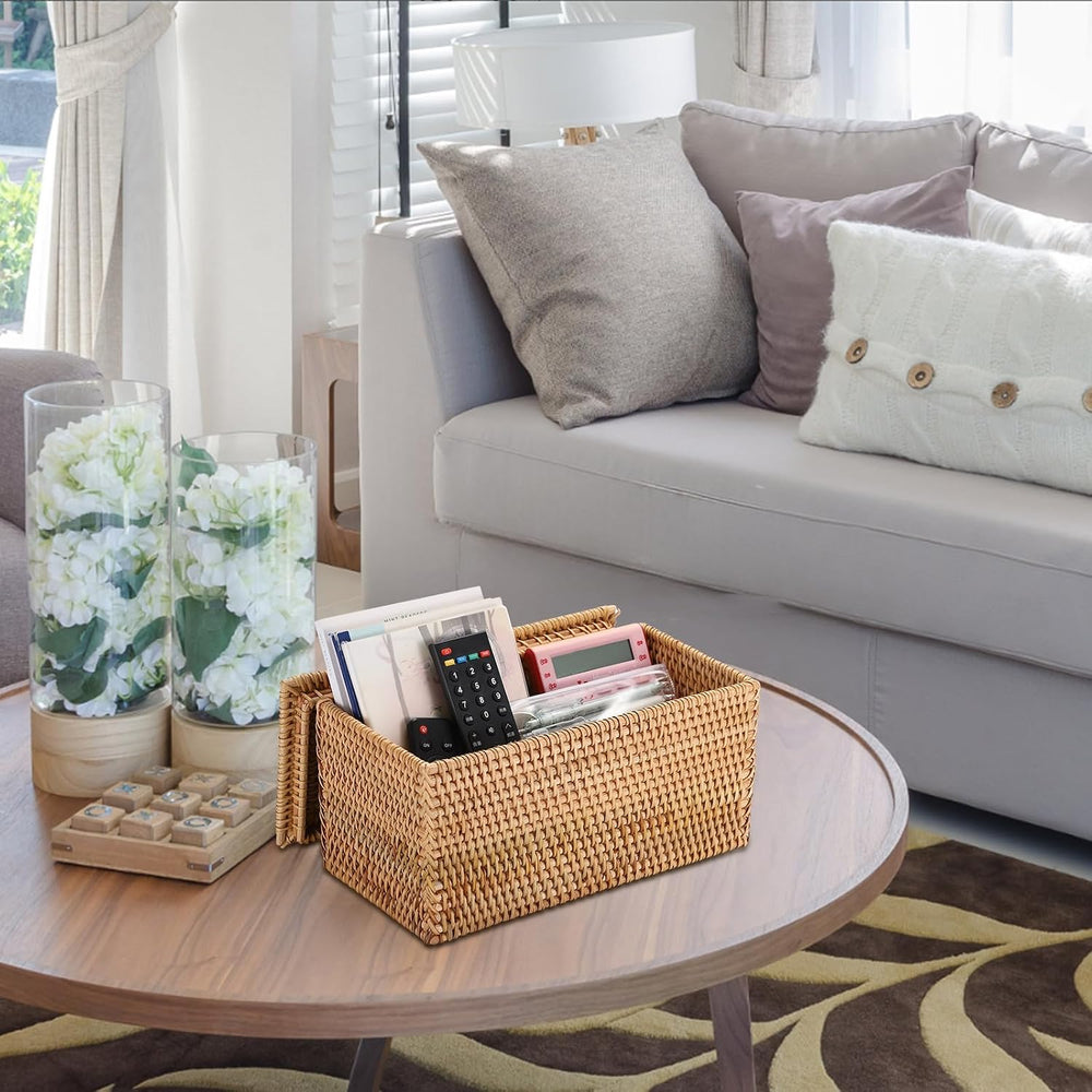 Hipiwe Rattan Basket Storage Box with Lid Handwoven Lidded Wicker Baskets