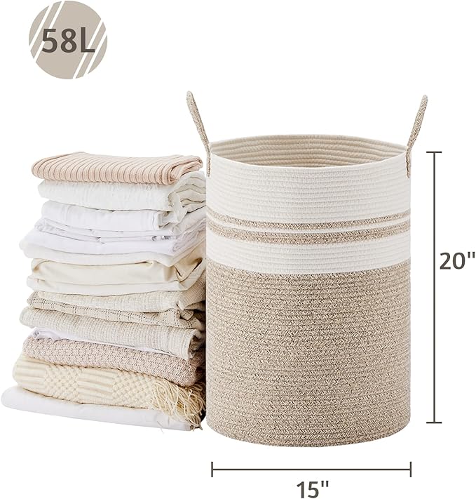 VIPOSCO Large Laundry Hamper, Tall Woven Rope Storage Basket - Image 5