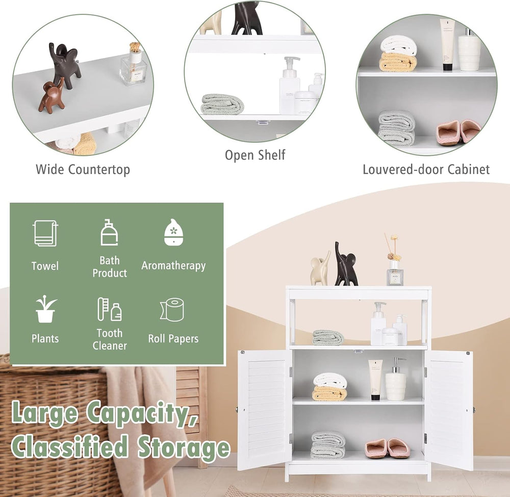 LOKO Bathroom Floor Cabinet, Freestanding Storage Cabinet (White)