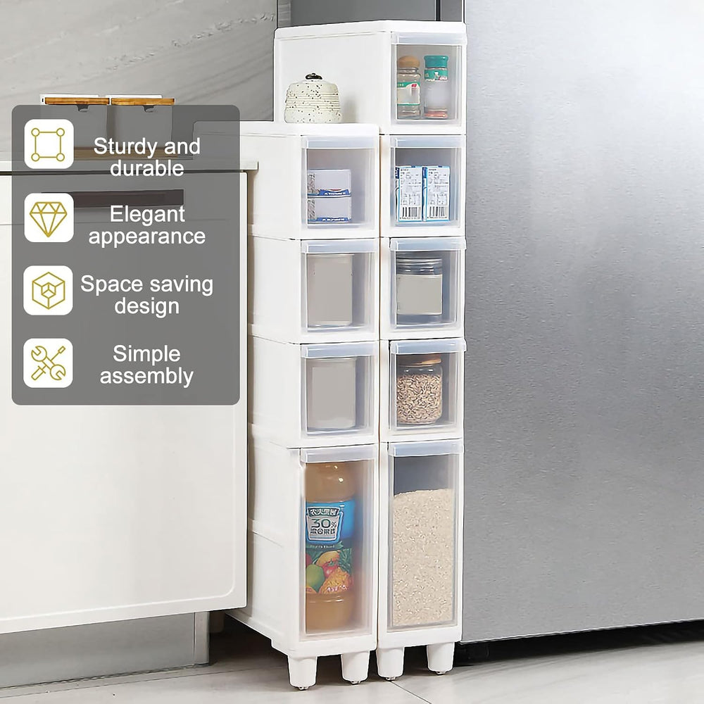 Narrow Tall Floor Cabinet for Bathroom, Vertical Storage Unit with 4 Clear Dr...