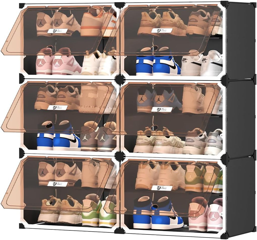 Black and White 6 Tier Modular Shoe Storage Cabinet with Magnetic Doors