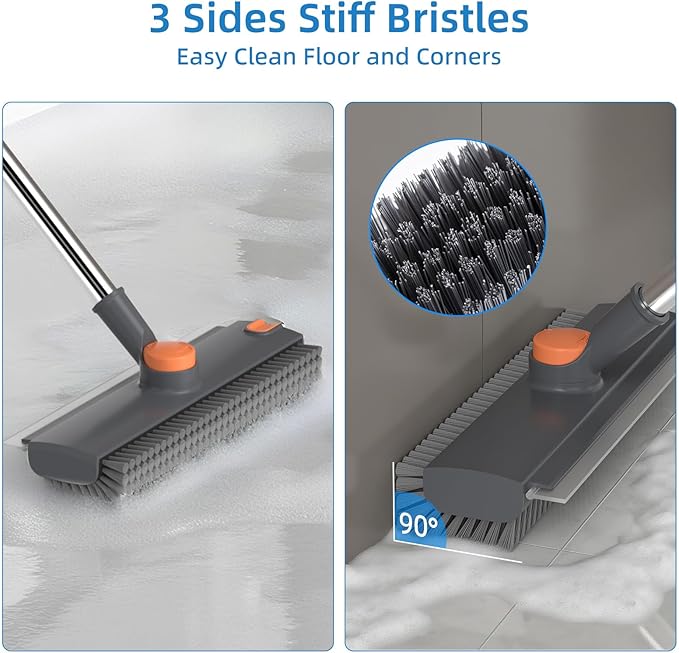 Scrub Brush with Long Handle, Floor Scrub Brush Squeegee Broom - Image 2