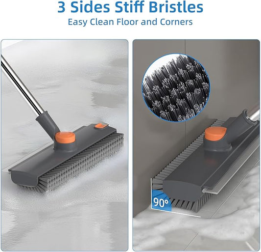 Scrub Brush with Long Handle, Floor Scrub Brush Squeegee Broom - Image 2