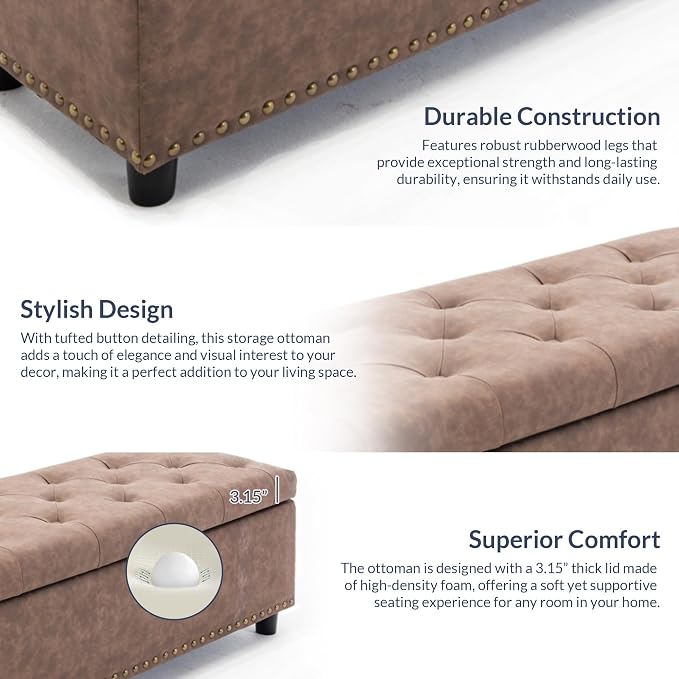 BELLEZE 47" Storage Ottoman, Storage Bench - Image 9