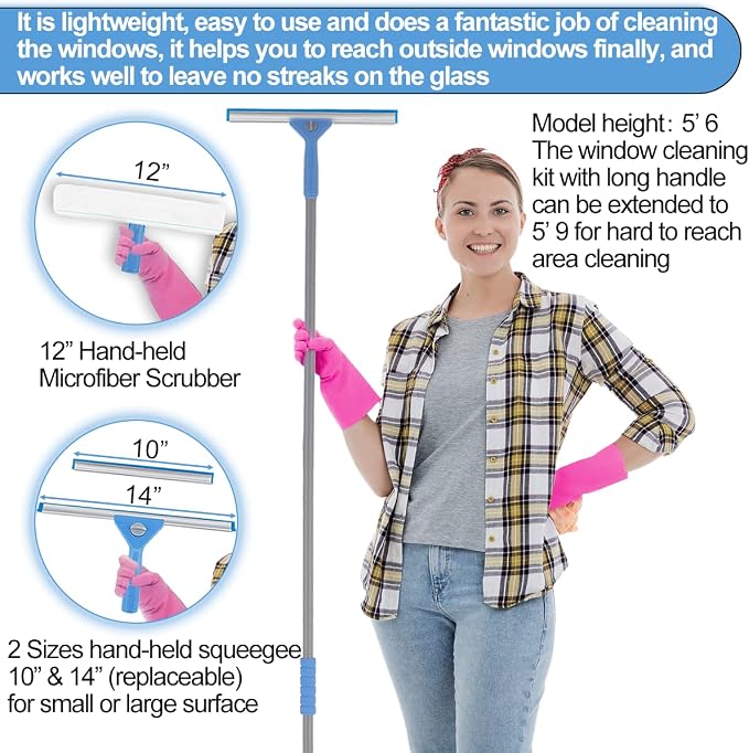 Window Squeegee Washing Kit for High Window, Shower Glass Door, Mirror Cleaning - Image 2