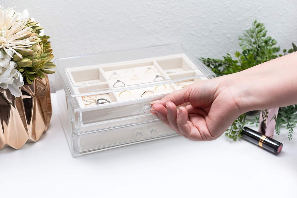 Acrylic Jewelry Organizer Box Women - 3 Drawers Clear Storage Case for Girls ...