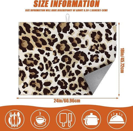 Brown Leopard Dish Drying Mat for Kitchen Counter Microfiber Absorbent Dish - Image 2