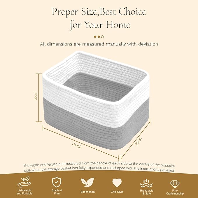 Hopegiver Woven Storage Baskets 11x8x7 Inch, 3 Pack Collapsible Cube Storage Bin - Image 8