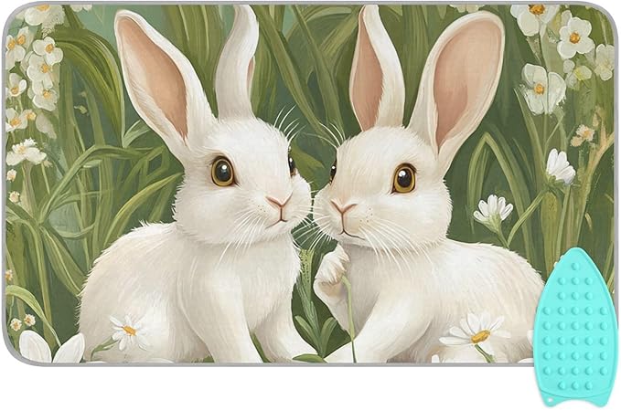 Green Easter Bunny Daisy 01 Ironing Mat by Tatenale