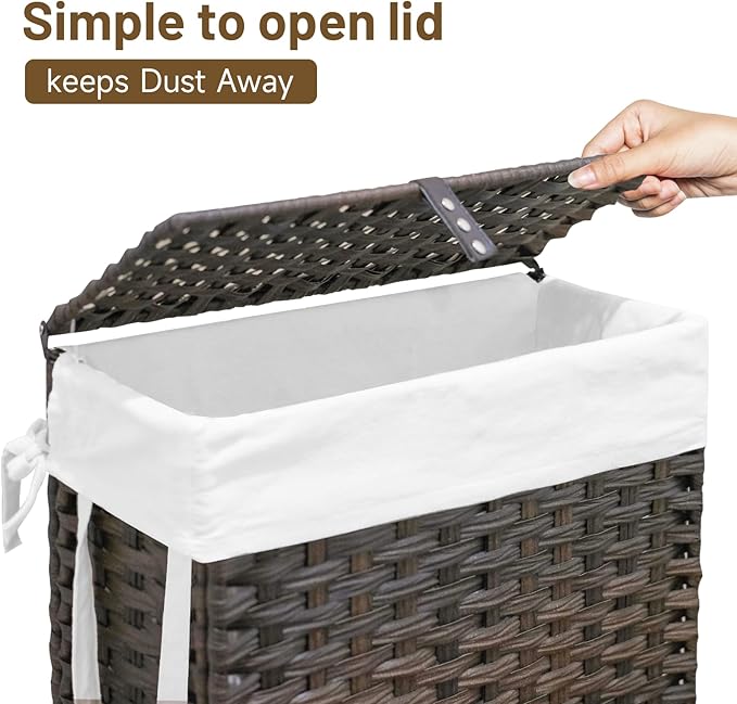 70L Slim Laundry Hamper with Lid & Wheels, Rolling Laundry Basket with 2 - Image 5