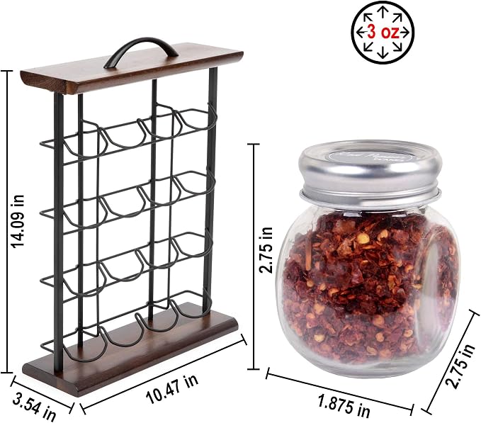 Orii 16 Jar Acacia Wood & Metal Wire Spice Rack - Image 6