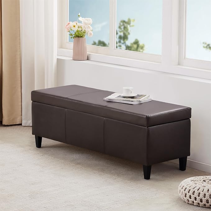 HUIMO Faux Leather Storage Ottoman Bench 50.3 Inch Extra Long PU Upholstered - Image 4