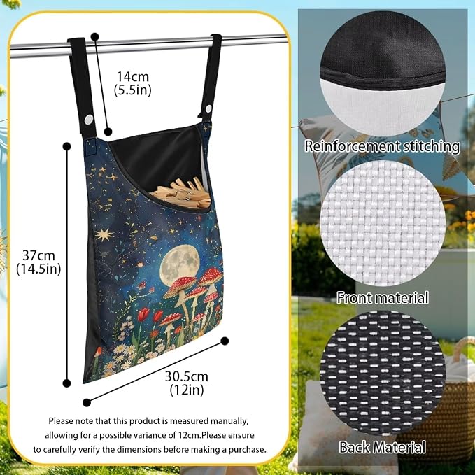Mushroom Handy Clothespin Bags Moon Space-Saving Clothespin Storage Hanger Bag - Image 6