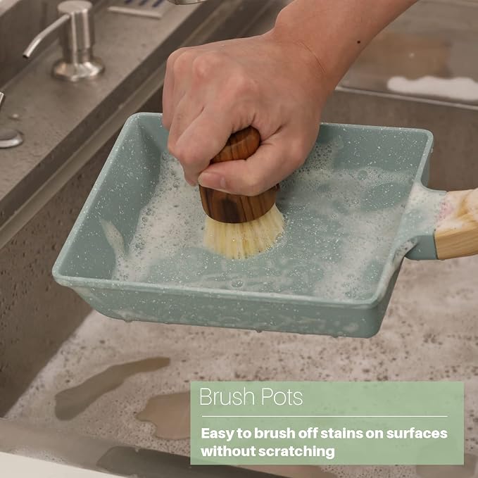 Teak Dish Scrub Brush 2PCS by HTB, Good Grip Small Wooden Dish Brush - Image 5