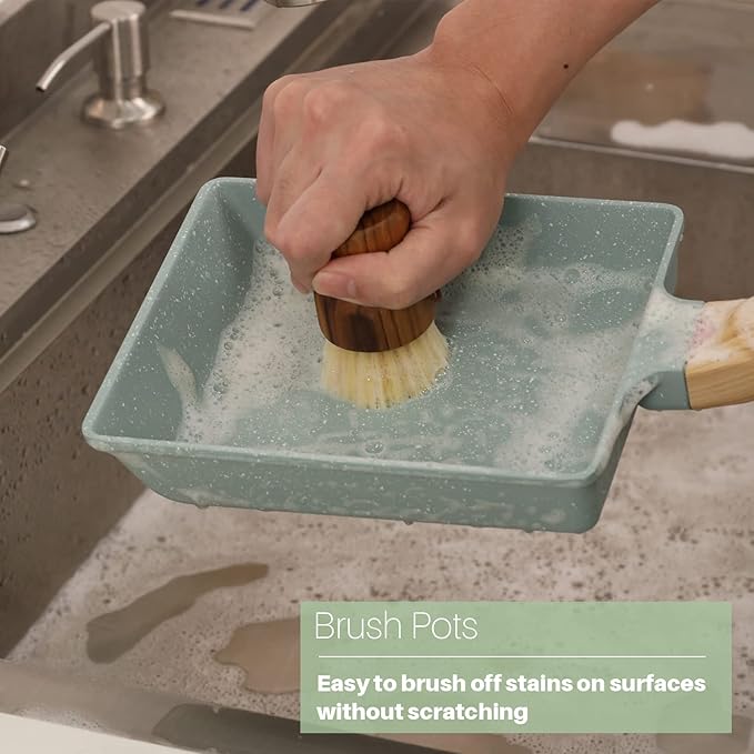 Teak Dish Scrub Brush 3PCS by HTB, Good Grip Small Wooden Dish Brush - Image 5
