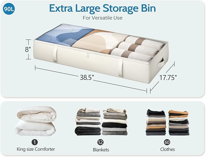 2-Pack Under Bed Storage Containers, 8 Inches Tall Underbed Clothes Storage - Image 2