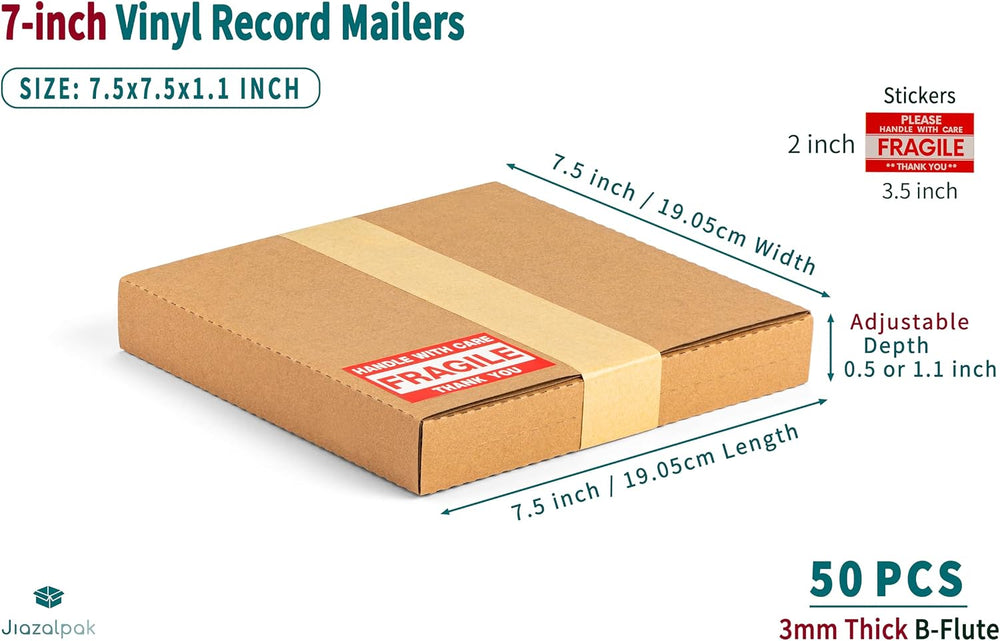 7-inch 45 RPM Record Mailers, 7.5x7.5x1.1 inch Shipping Boxes