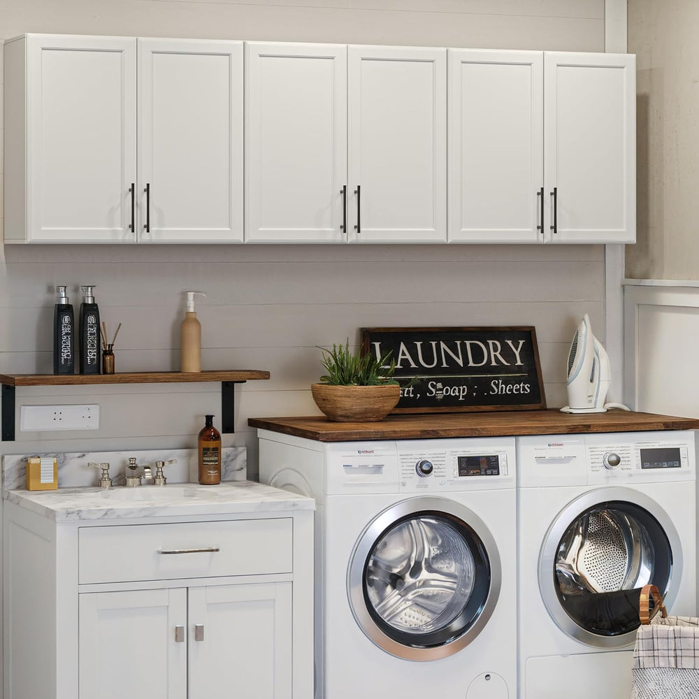 FIMELLO 72’’ Laundry Room Cabinets Set, White Wall Cabinet with Adjustable Sh...