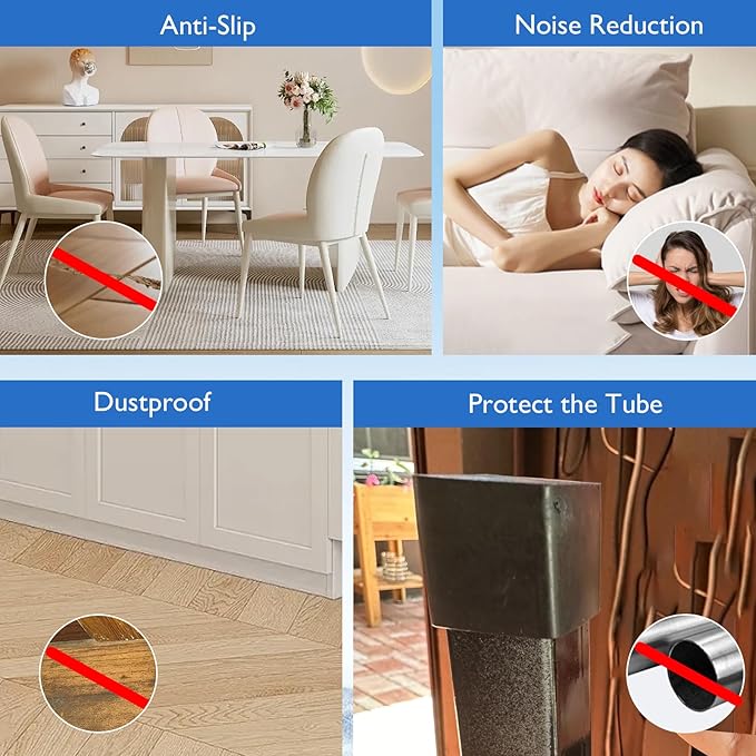 4 Pcs 1" x 2" Rectangular Rubber Chair Leg Caps, PVC Table Leg Covers, Flexible - Image 6