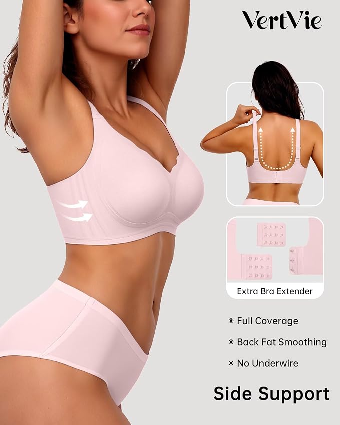 Vertvie Womens Seamless Bras No Underwire Supportive Wireless Push Up Full - Image 3