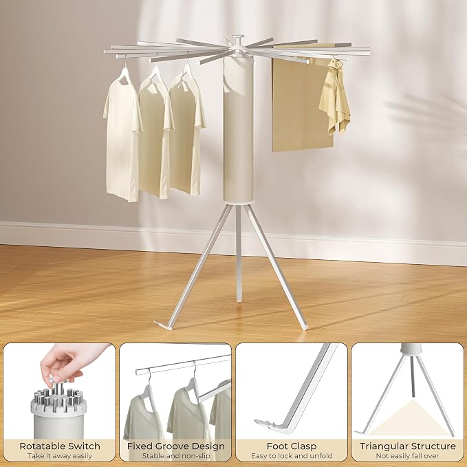 Tripod Clothes Drying Rack, Garment Rack Portable and Foldable Space Saving - Image 4