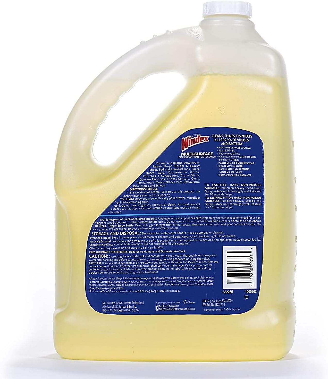 SC Johnson Professional Windex Multi-Surface Disinfectant Cleaner, Citrus, 1 Gallon Bottle Refill