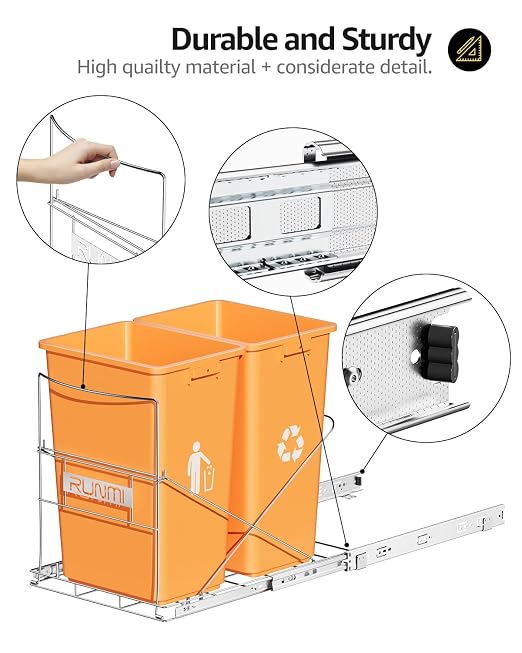 Double 37 Quart Pull Out Trash Can Under Cabinet, Under Sink Trash Rack - Image 7