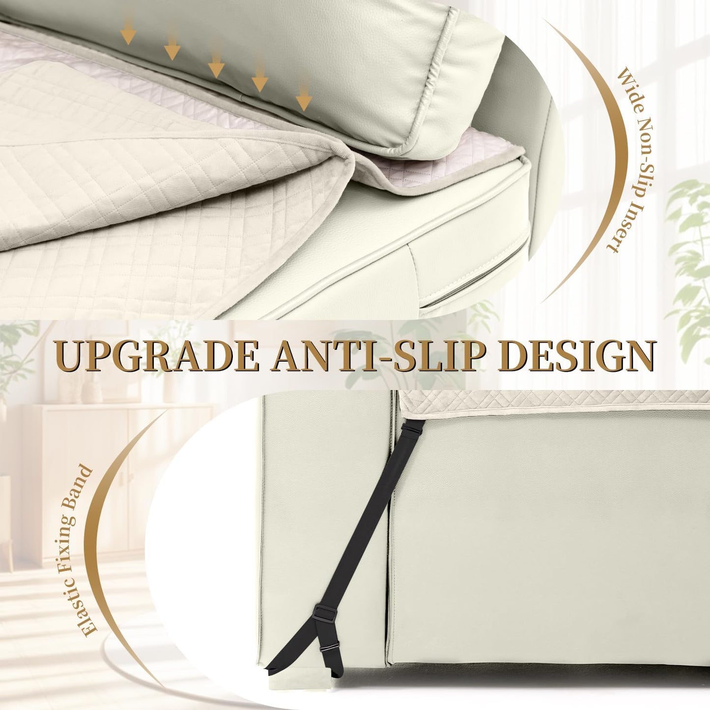 Velvet 100% Waterproof Couch Cover for Dogs Washable Sofa Covers for 3 Cushion Couch Pet Friendly Oversized Sofa Slipcovers Non Slip Furniture Protector with Pockets (XX-Large, Light Beige)