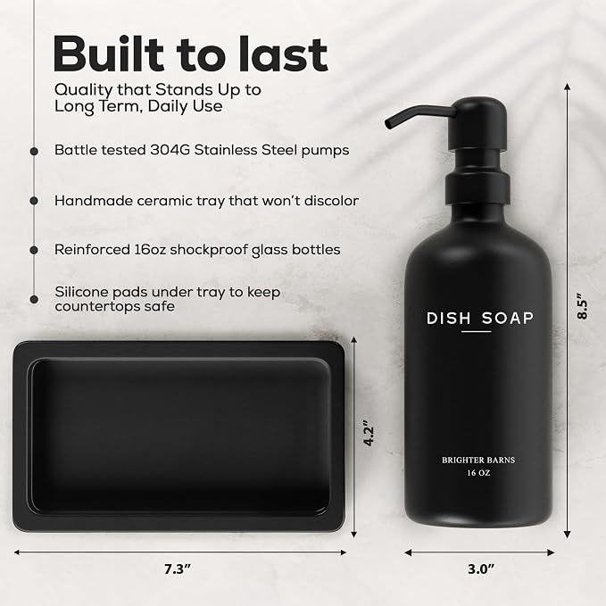 Black Glass Hand and Dish Soap Dispenser Set by Brighter Barns - Image 3